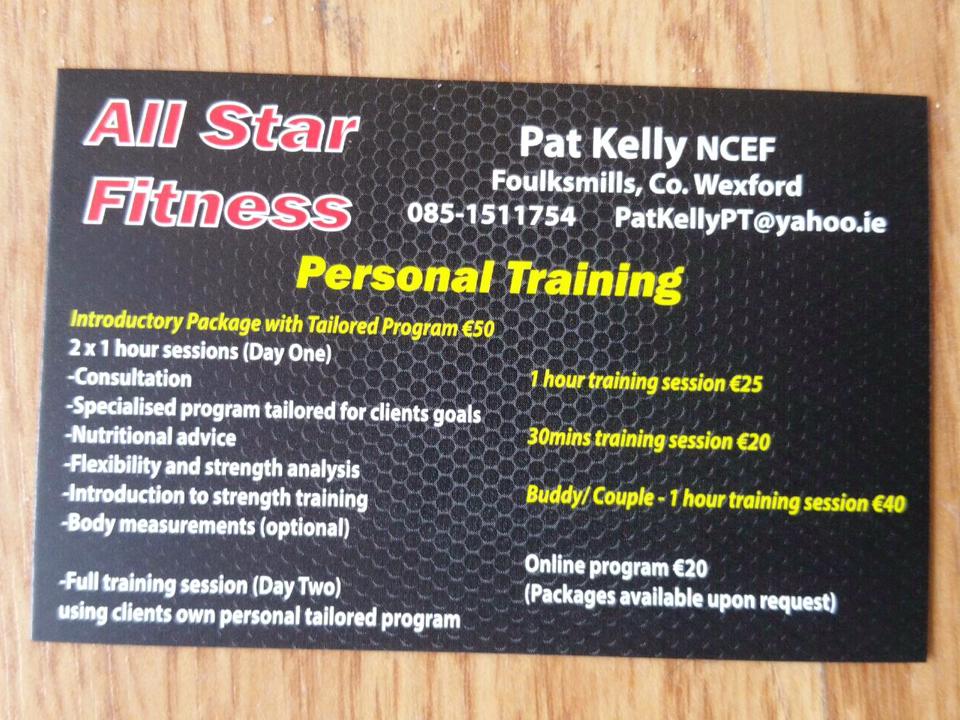Back of business card designed for a personal training customer in Wexford, Ireland
